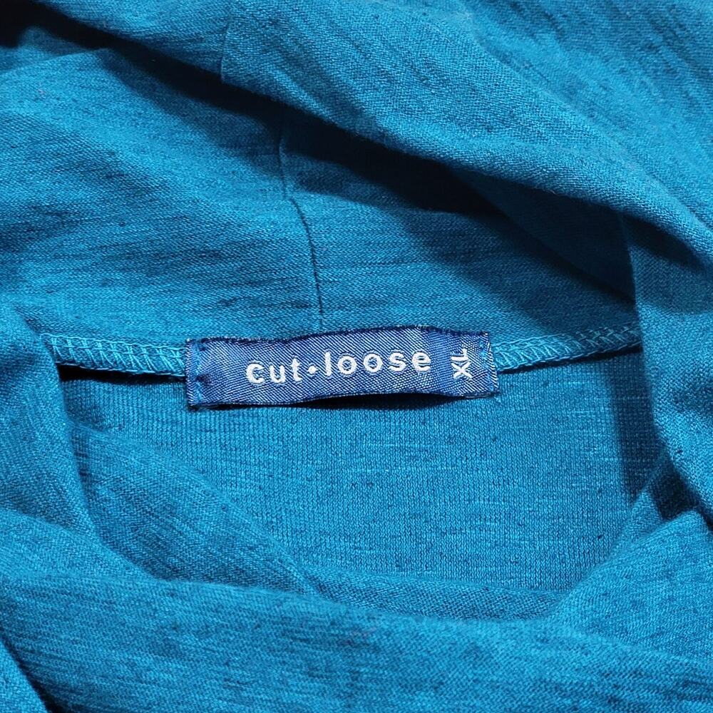 Cut Loose Linen Cotton Blend Cowl Neck Size XL Blue Green Tunic Top Boho - Picture 3 of 7